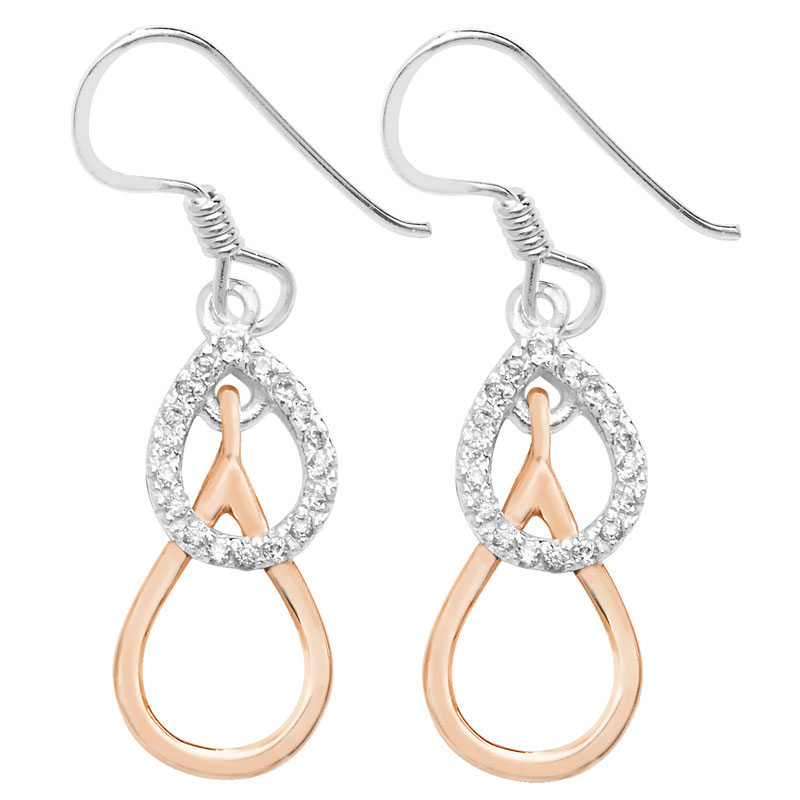 Two Tone Drop Earrings with CZ Detail