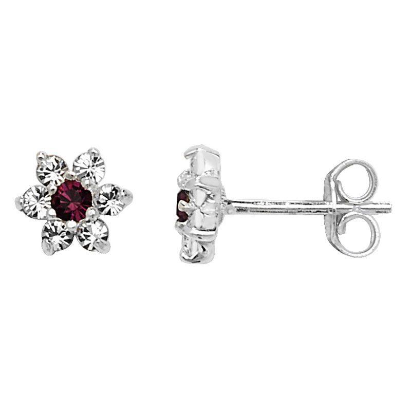 CZ Garnet Flower Stud Earrings