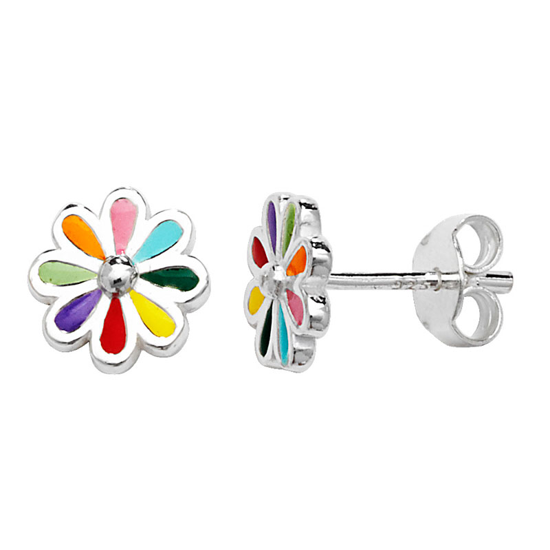 Kids Multi Coloured Flower Stud Earrings