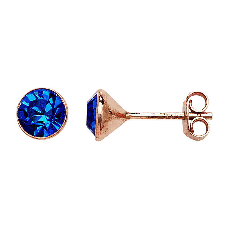 Rose Gold Plated Stud with Sapphire Stud Earrings