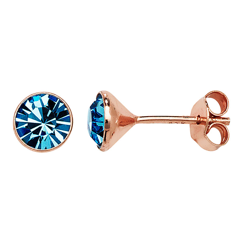 Rose Gold Plated Stud with aquamarine Stone