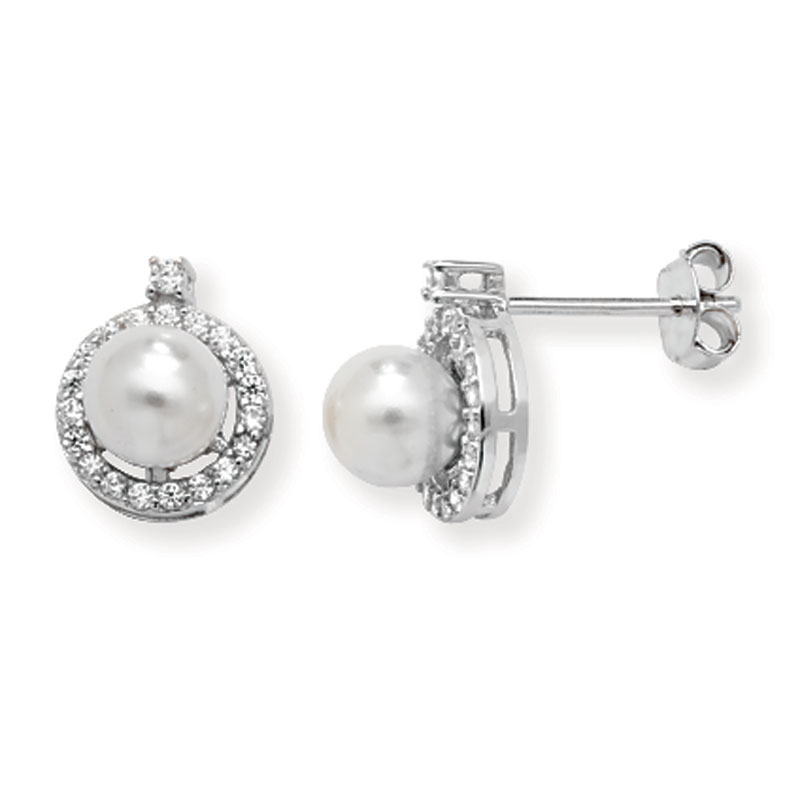 Pearl and CZ Drop Earrings