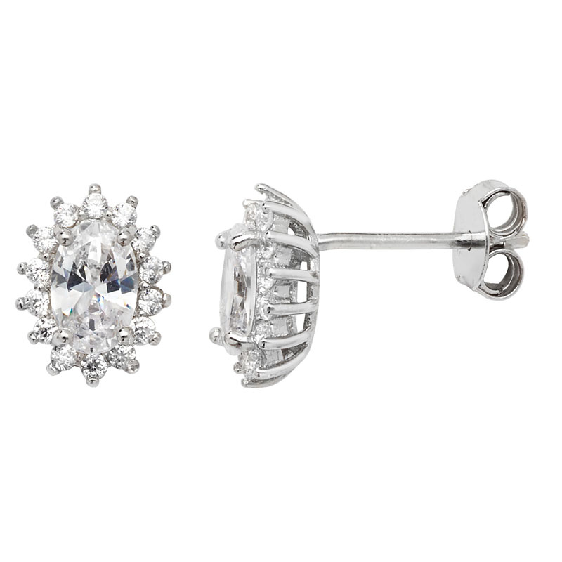 Oval CZ Flower Style CZ Earrings