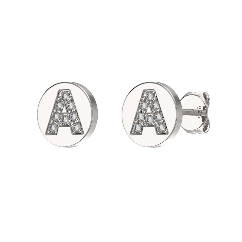 CZ Initial Earrings A