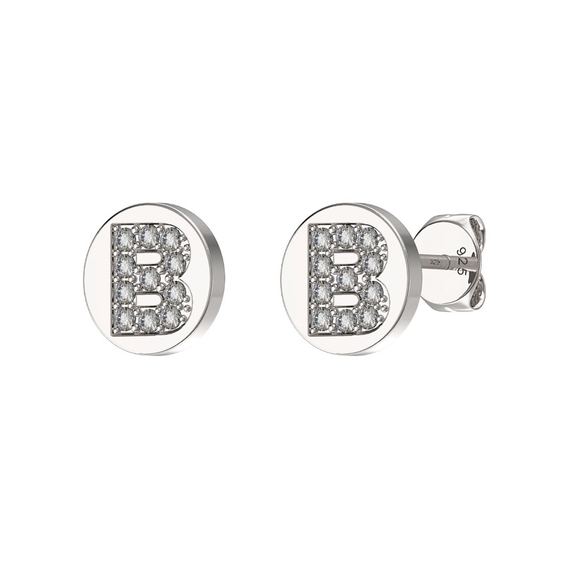 CZ Initial Earrings B