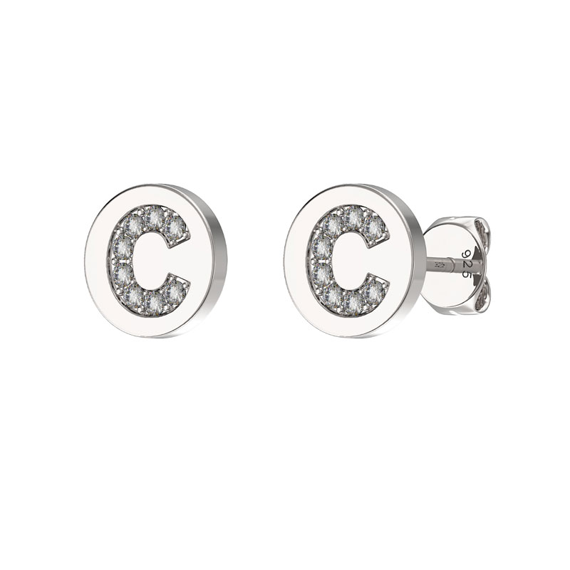 CZ Initial Earrings C