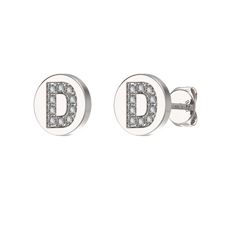 CZ Initial Earrings D