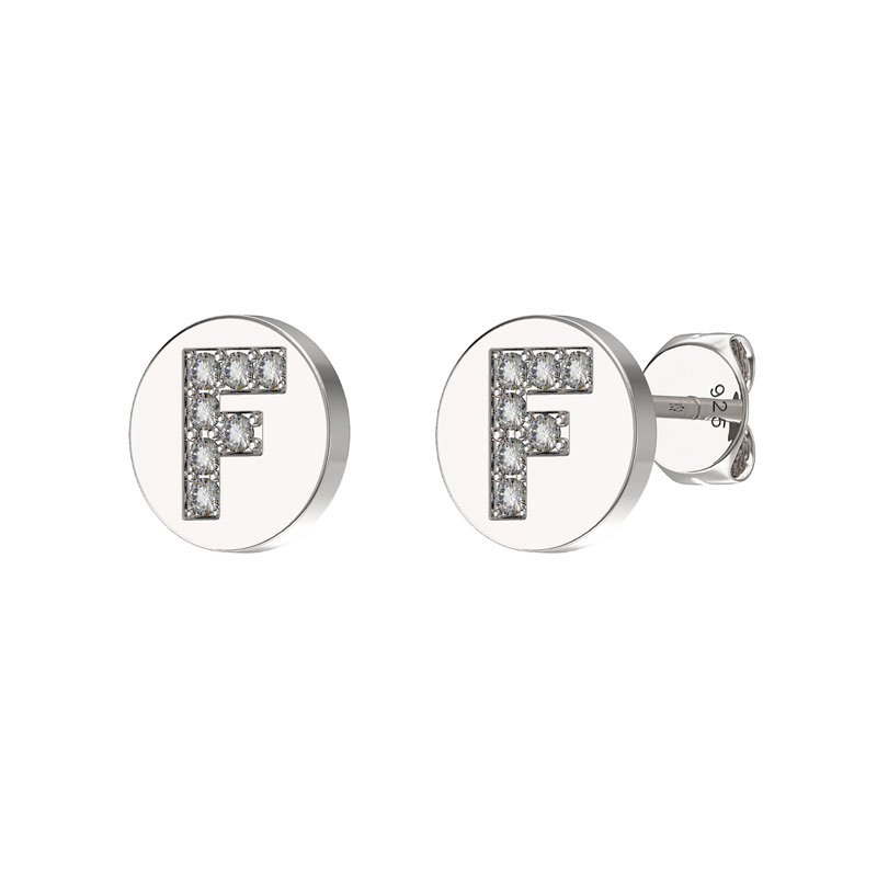 CZ Initial Earrings F