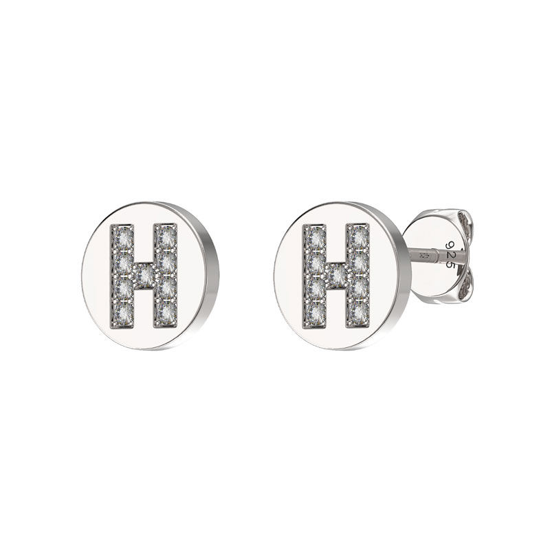 CZ Initial Earrings H