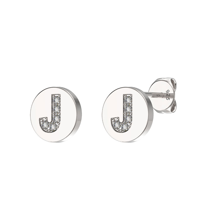 CZ Initial Earrings J