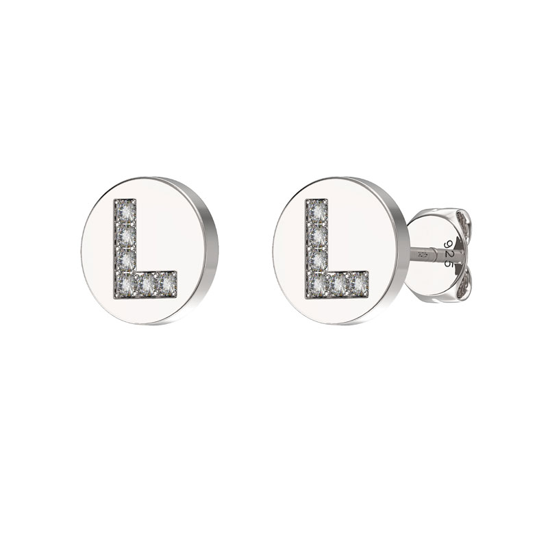 CZ Initial Earrings L