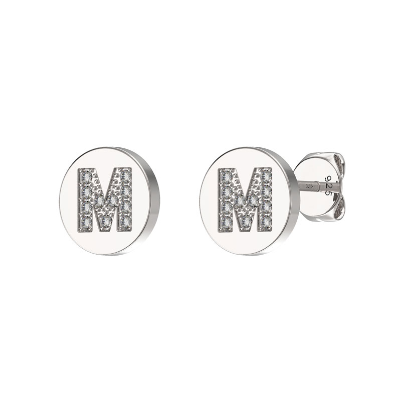 CZ Initial Earrings M