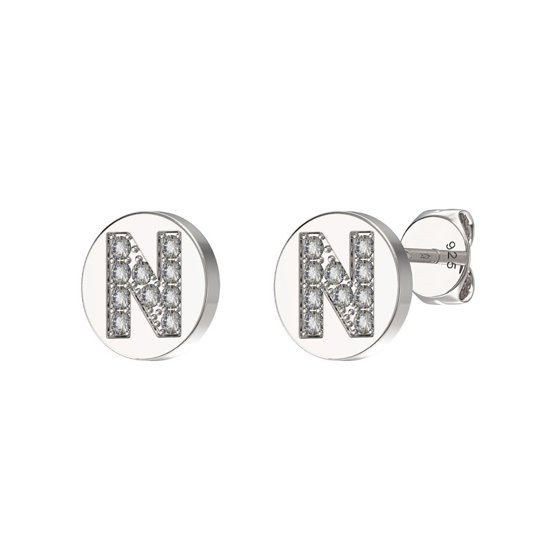 CZ Initial Earrings N