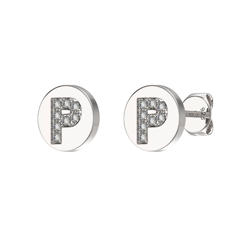 CZ Initial Earrings P