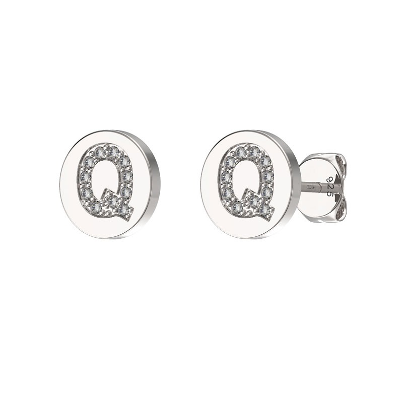 CZ Initial Earrings Q