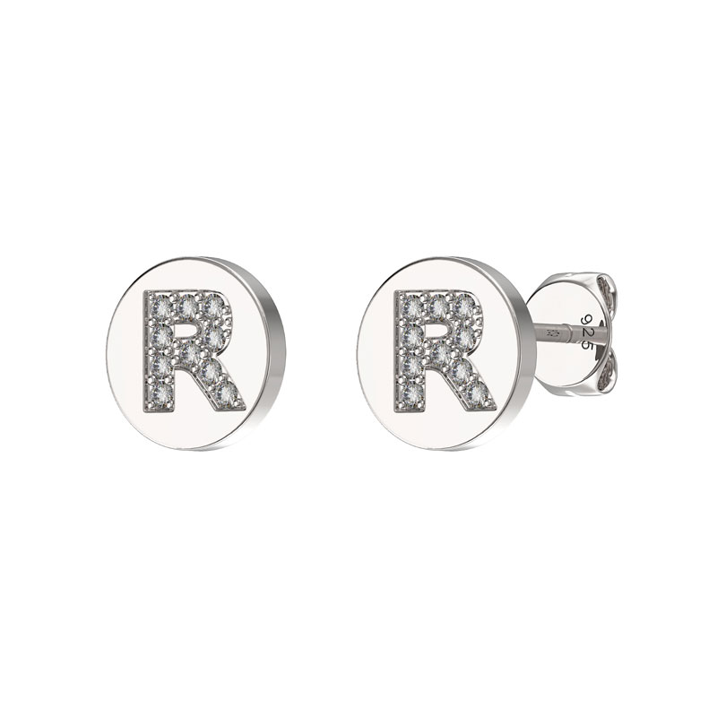 CZ Initial Earrings R