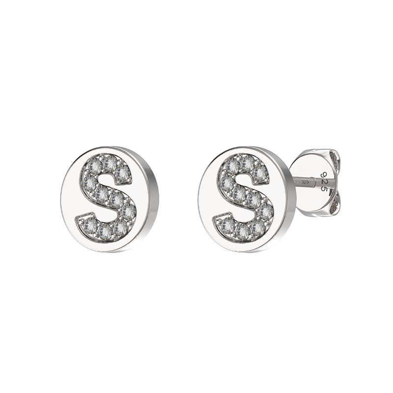 CZ Initial Earrings S