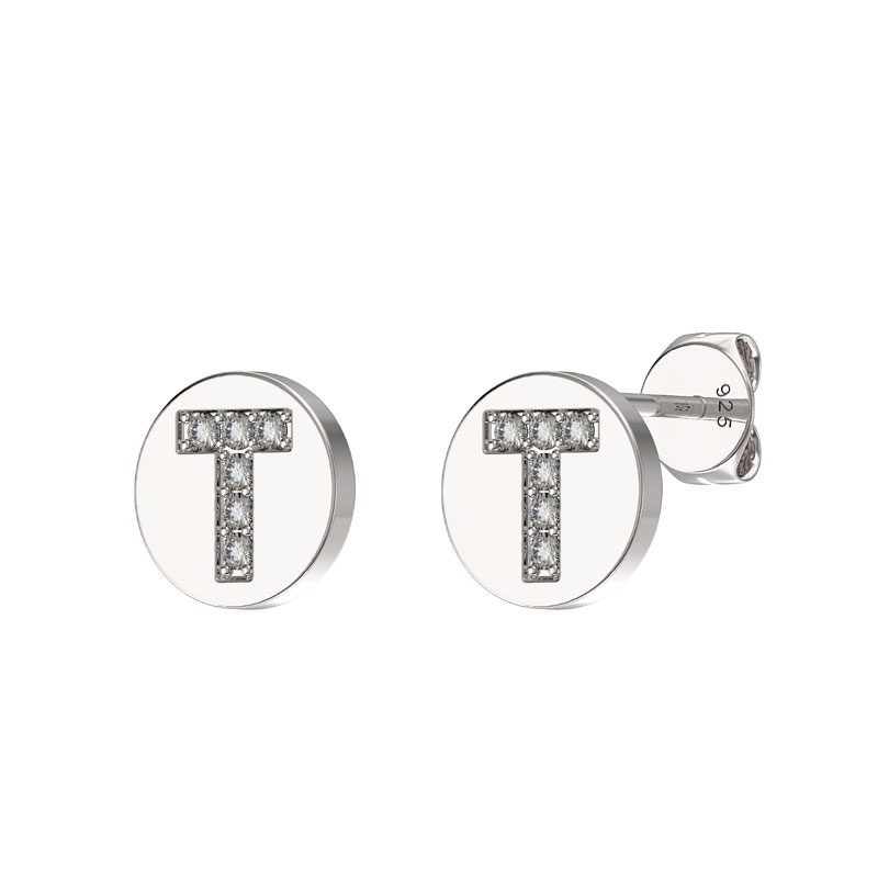 CZ Initial Earrings T