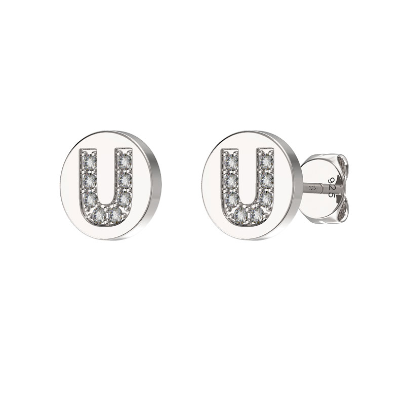 CZ Initial Earrings U