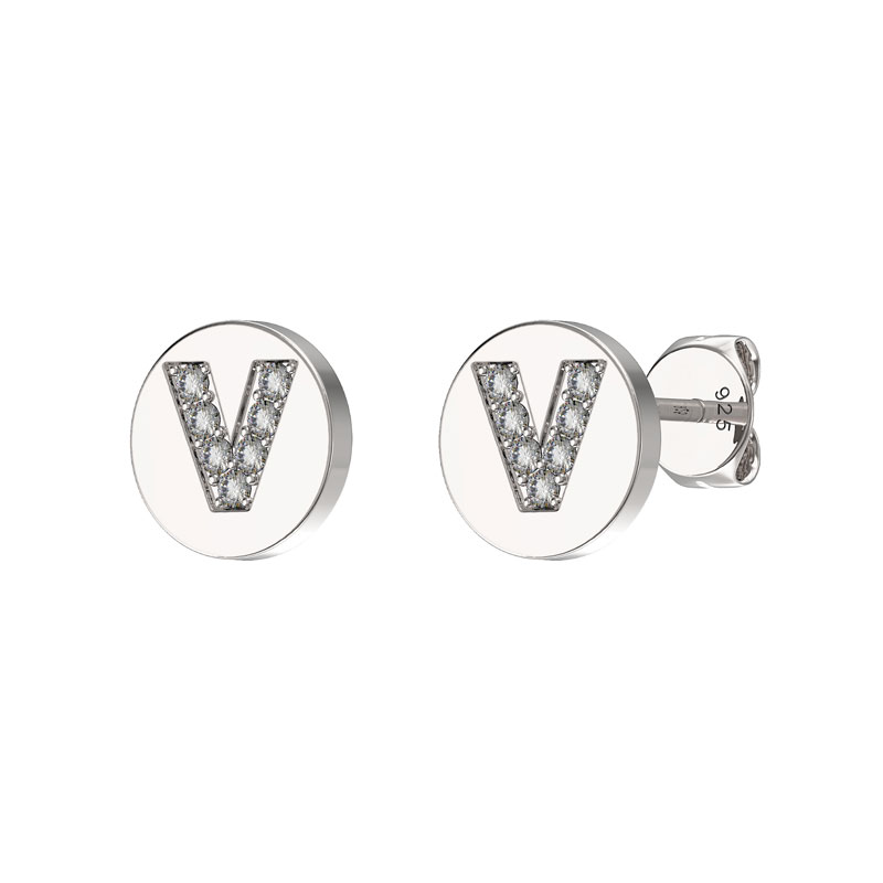 CZ Initial Earrings V