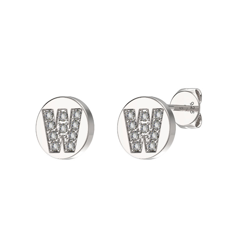 CZ Initial Earrings W