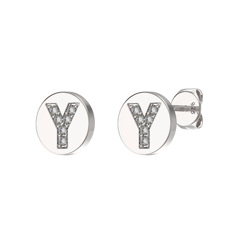 CZ Initial Earrings Y