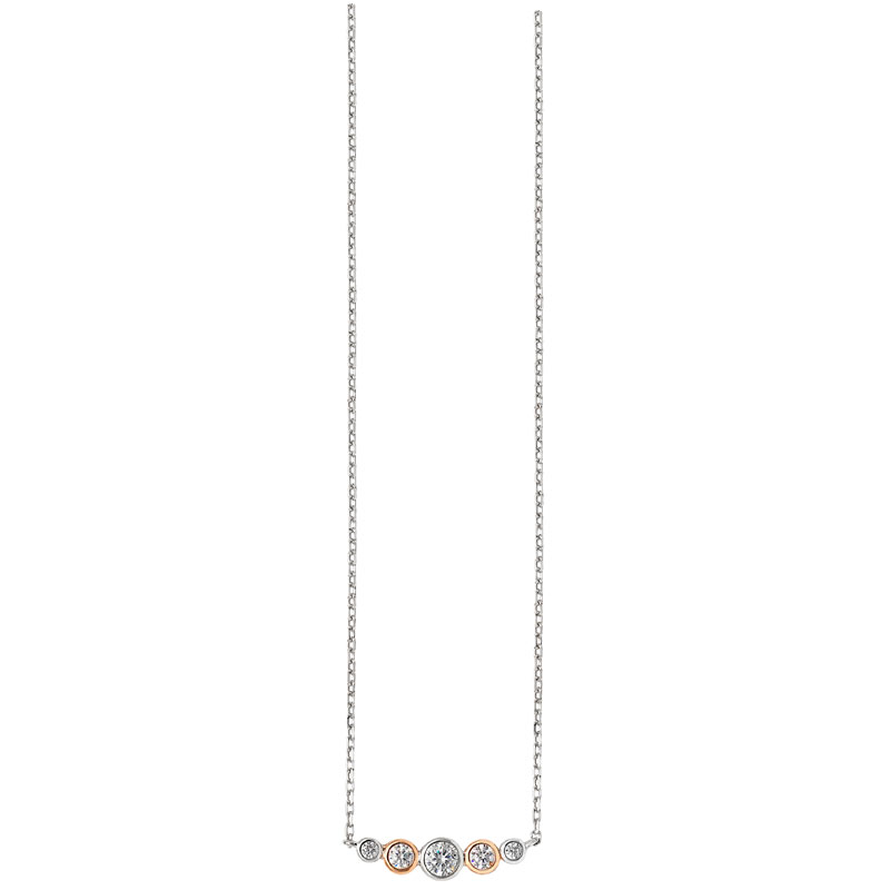 Two Tone Five CZ Circle Necklace