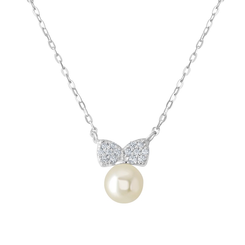 Pearl and CZ Bow Necklace