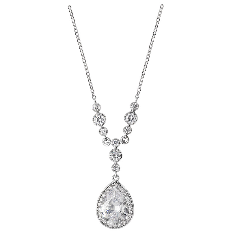 Silver CZ Tear Drop Necklace