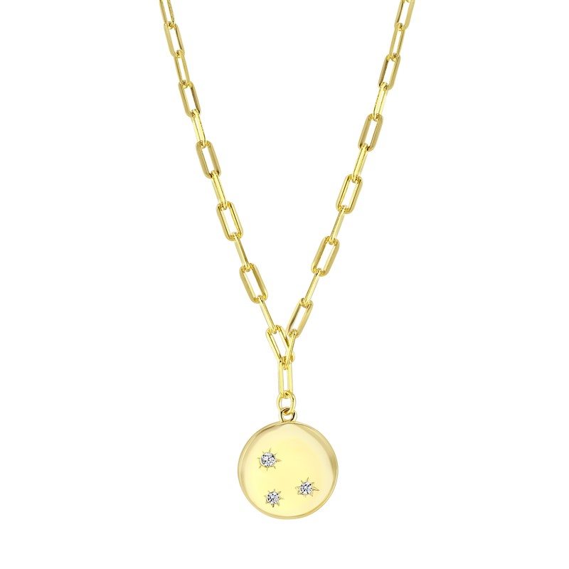 Gold Plated Box Chain CZ Disc Necklace