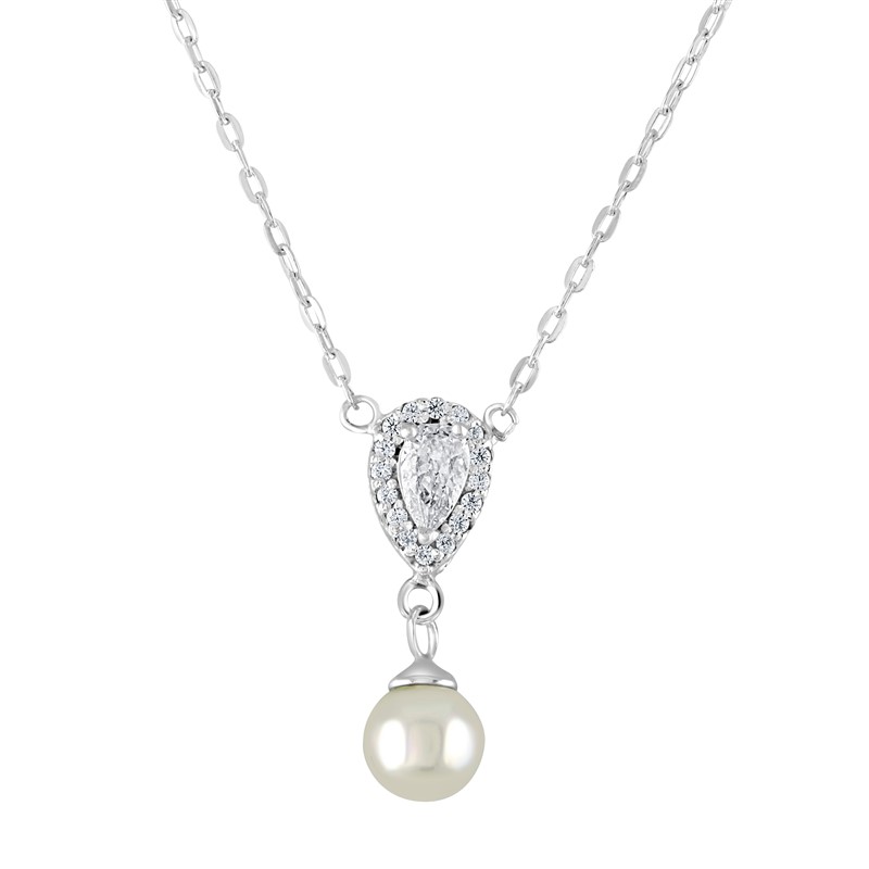 Teardrop CZ and Pearl Drop Necklace