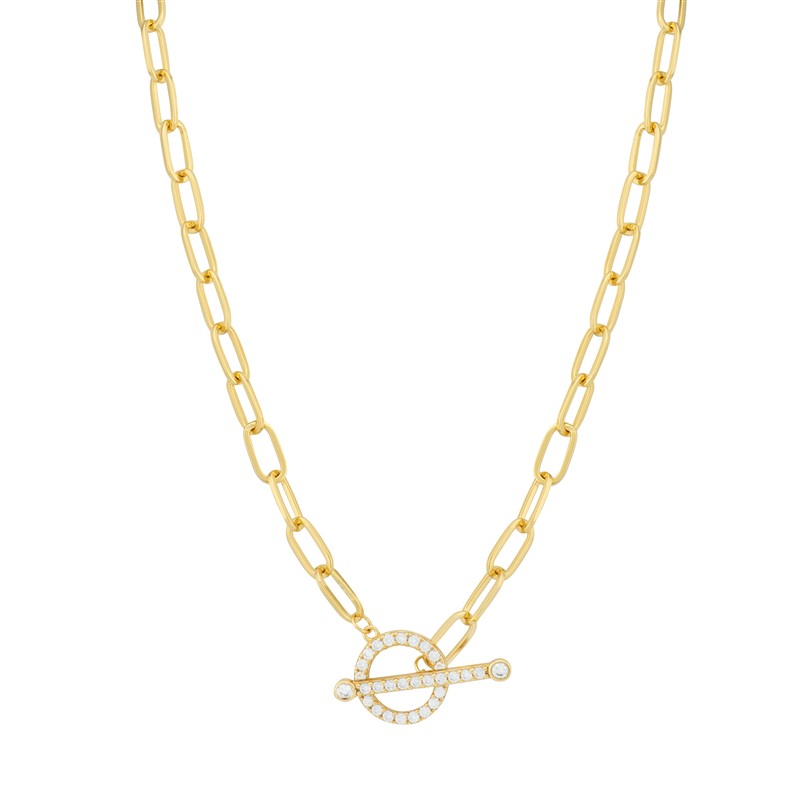 Gold Plated T-BAR Necklace with CZ Detail