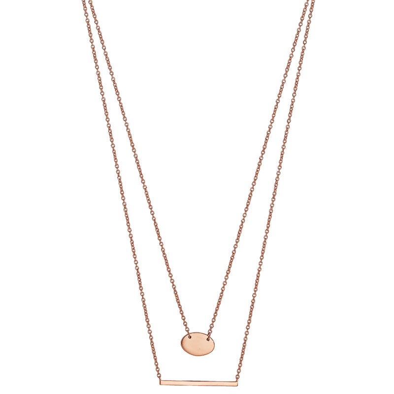 Rose Gold Layered Oval Bar Necklace
