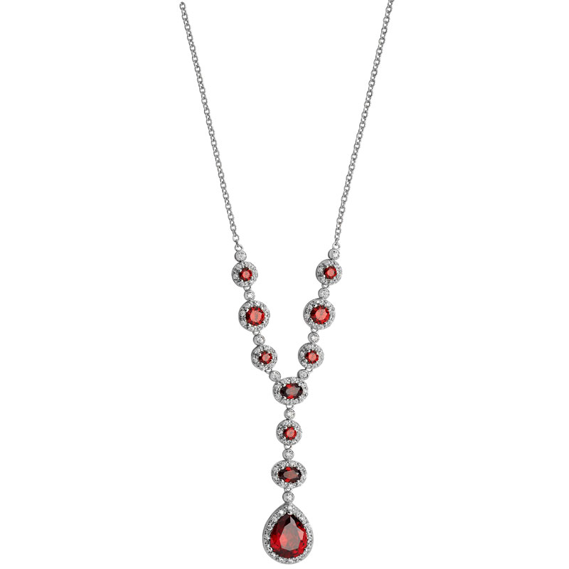 Ruby and CZ Drop Necklace