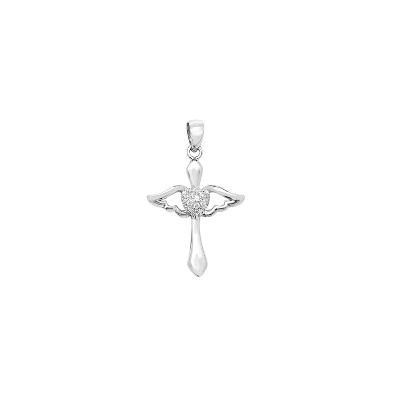 Heart and Wings CZ Cross Pendant