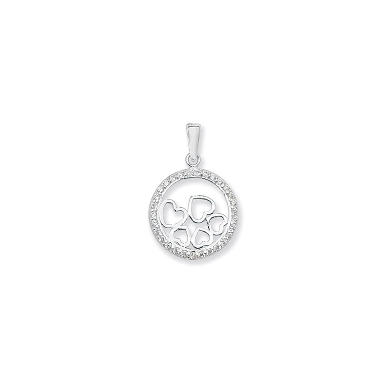 Circle CZ Pendant With Hearts