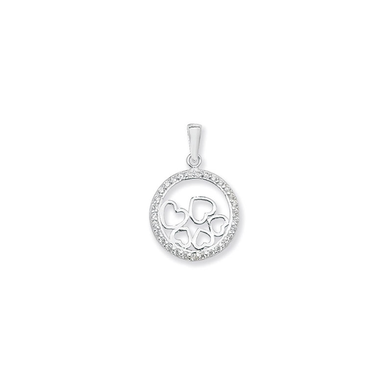 Circle CZ Pendant With Hearts