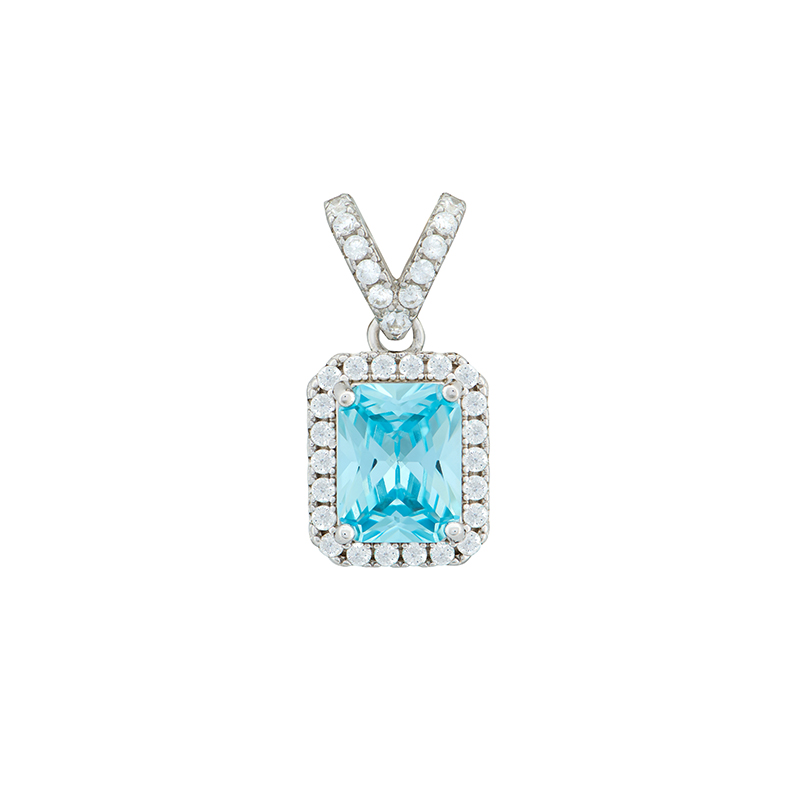 Rectangle CZ Blue Topaz Pendant