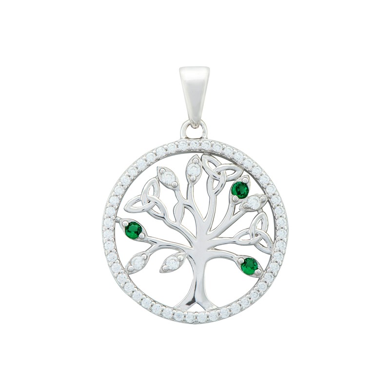 Tree of Life Pendant with Green CZ