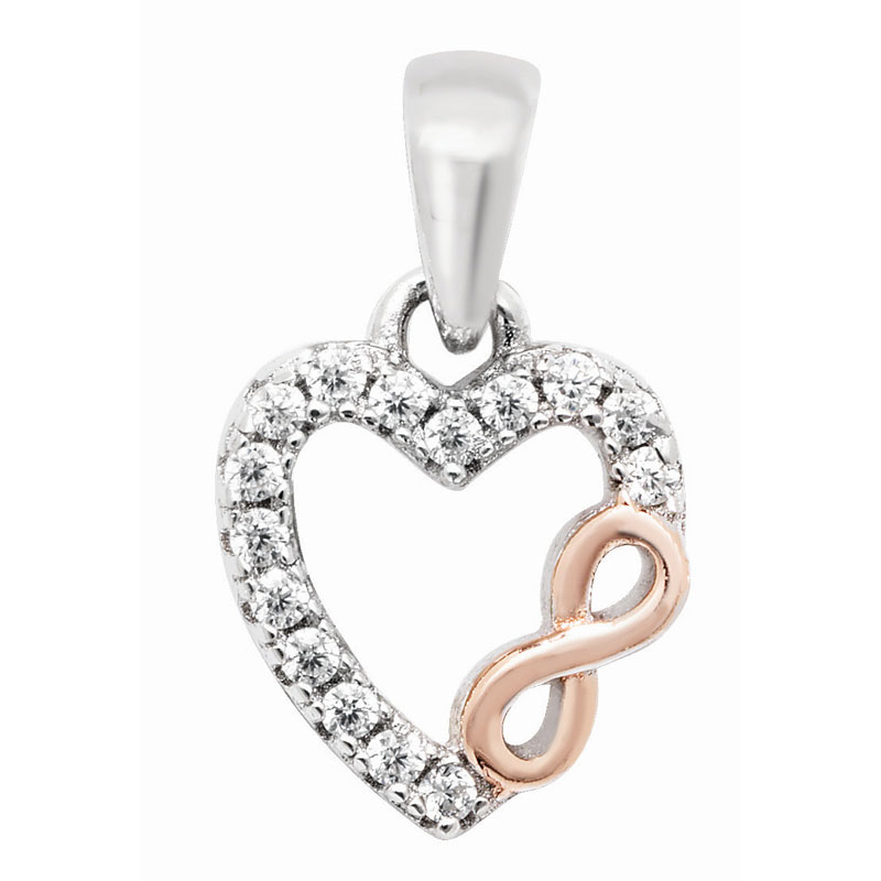 Two Tone Heart Pendant with CZ Detail