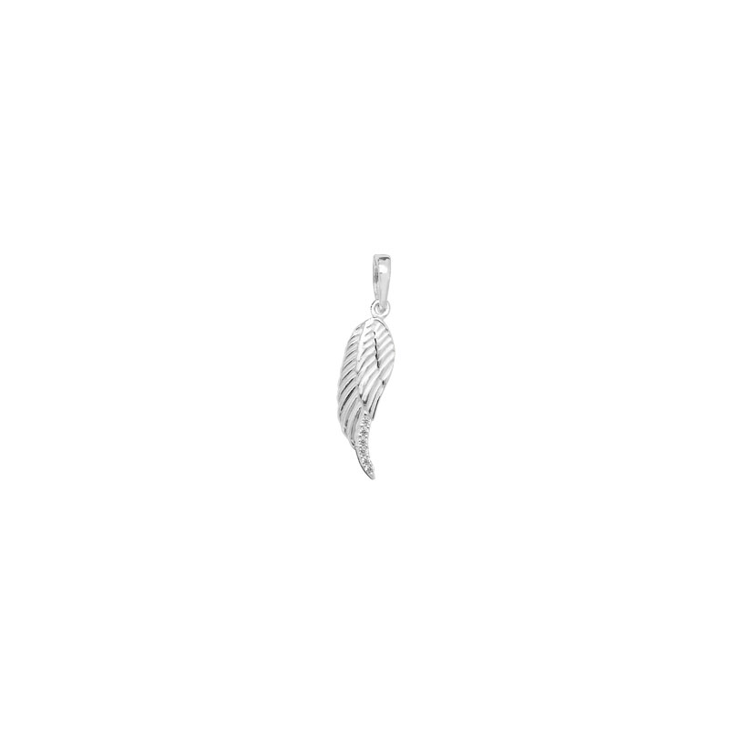 Silver Angel Wing Pendant with CZ Detail