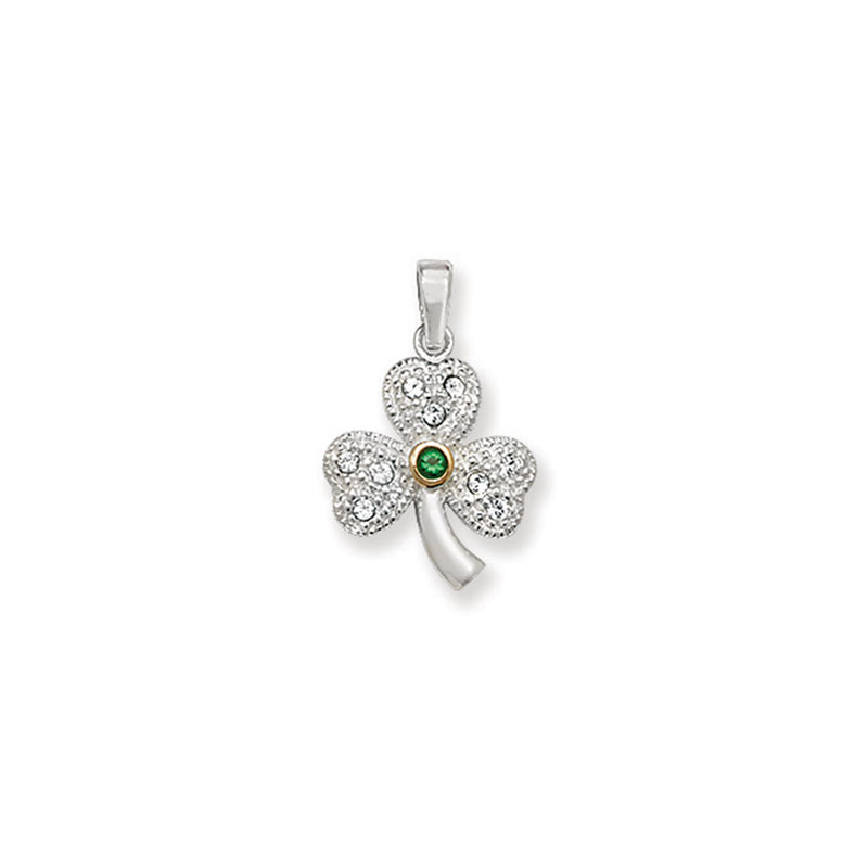 Silver Shamrock Pendant With CZ Detail