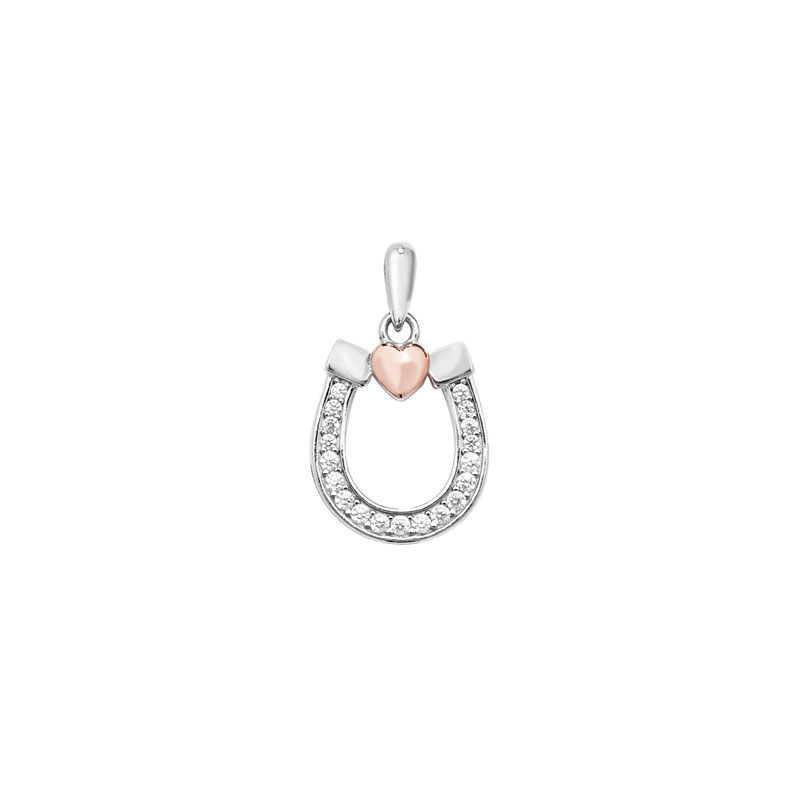 Two Tone CZ Horseshoe Pendant