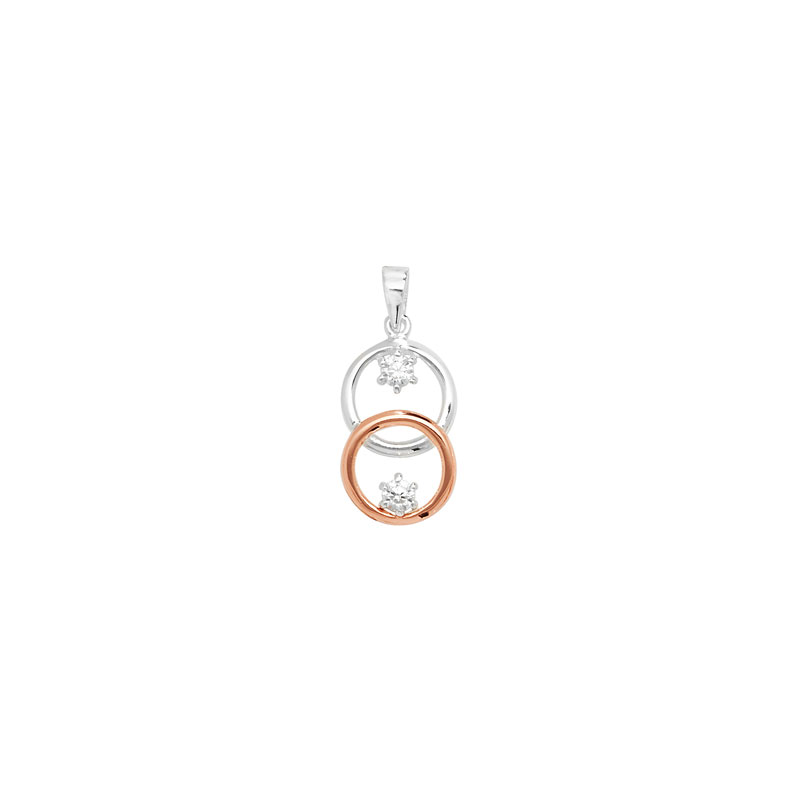 Two Tone Double Circle CZ Pendant