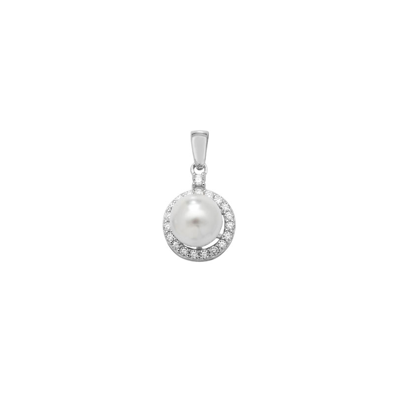 Round CZ and Pearl Pendant