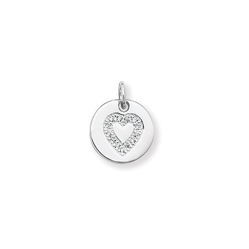 Circle Pendant with CZ Heart Stamp