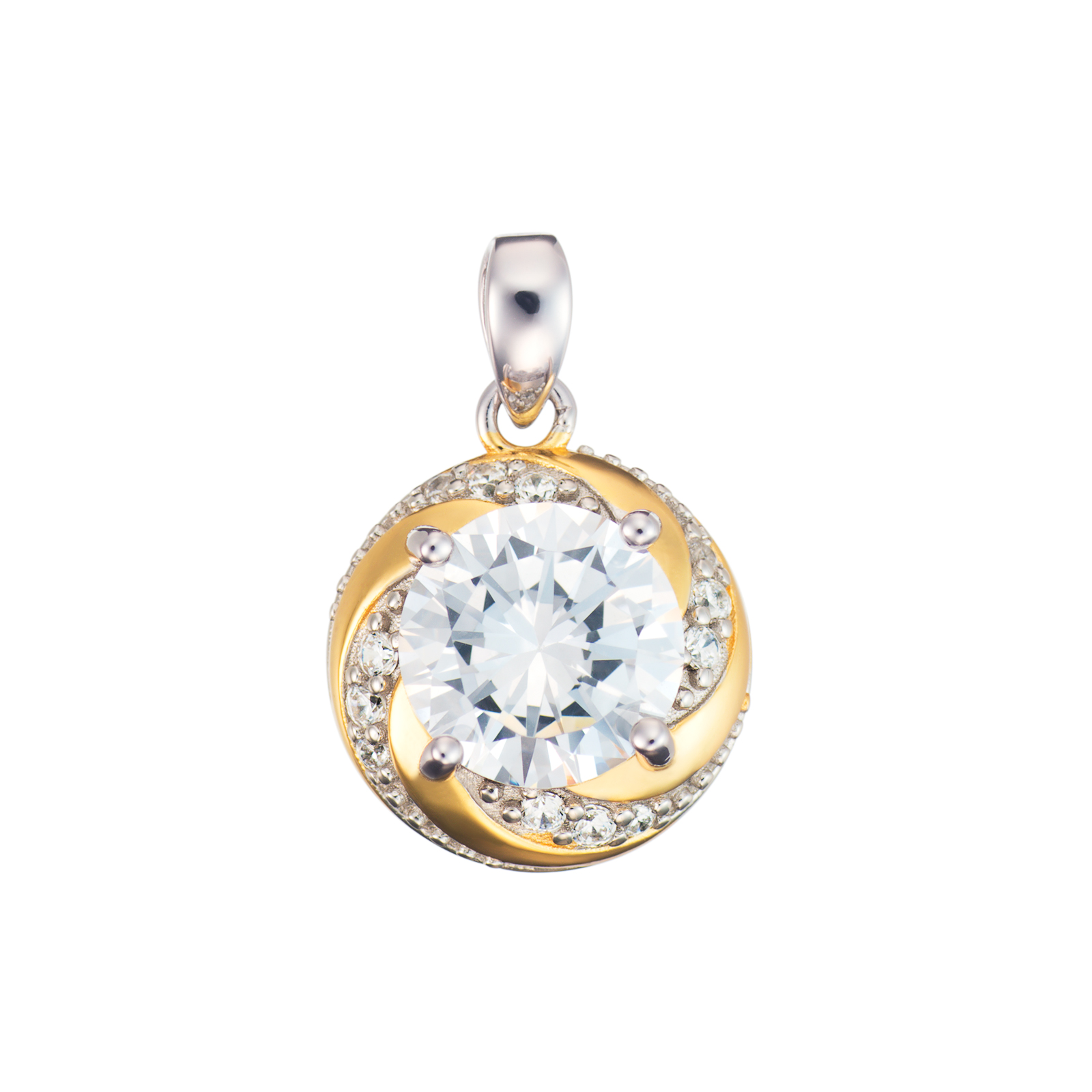 Two Tone CZ Twirl Pendant
