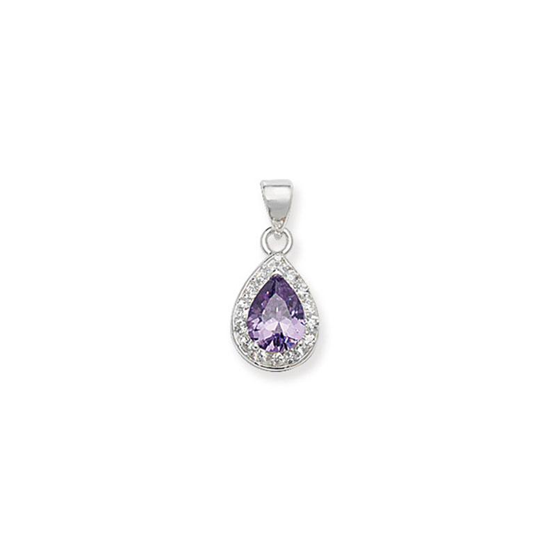 Amethyst Teardrop CZ Pendant