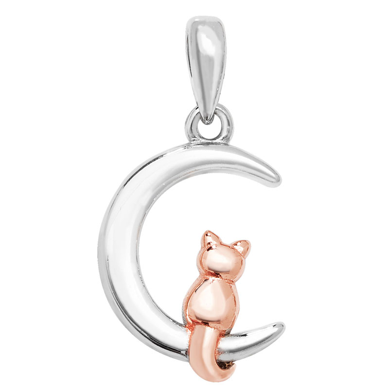 Two Tone Cat On Moon Pendant