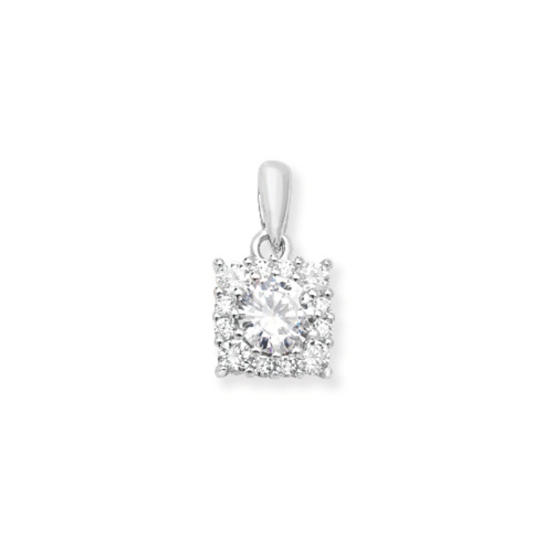S/S R/P CZ Square Pendant